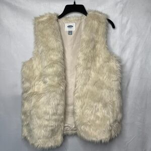 Old Navy Cream Faux Fur Vest Jacket, Large